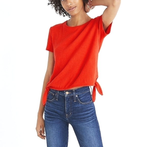 Madewell Texture & Thread Modern Side Tie Top in Red Cotton Size Small - Picture 1 of 9